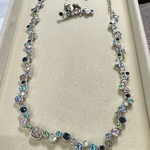 Lia Sophia Silver Necklace and pierced earrings set with Multicolor Crystals